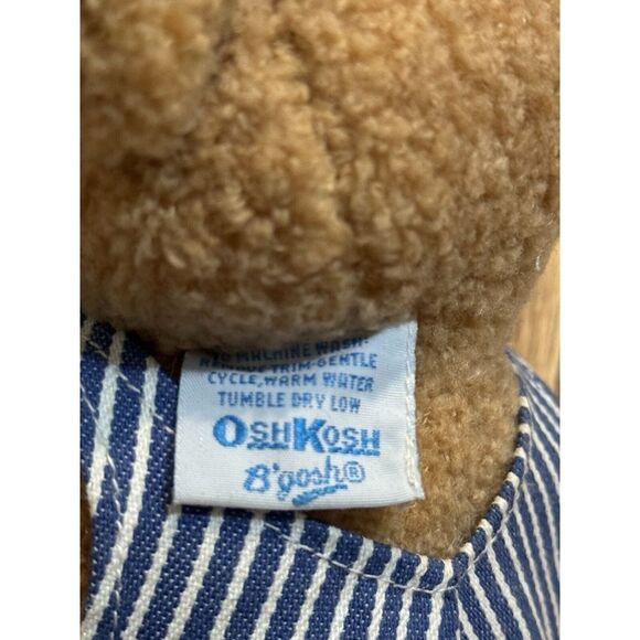 Eden OshKosh Teddy Bear Plush in Striped Overalls 11" EUC Stuffy Vintage CUTE - Picture 4 of 6